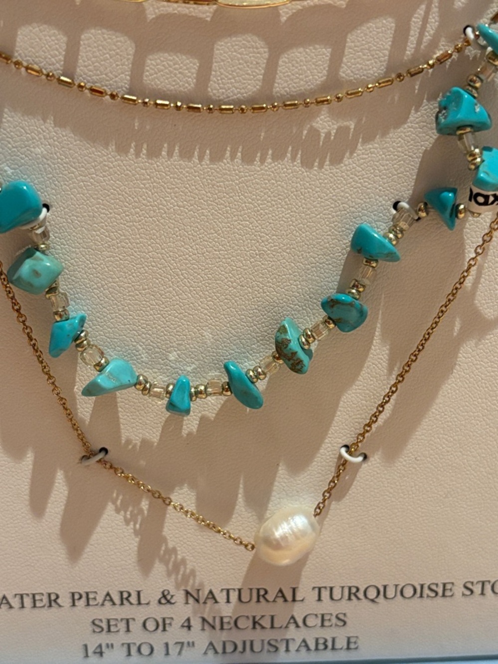 NIB Atterri gold, Turquoise & Freshwater Pearl Layered Necklace Set - Picture 3 of 8
